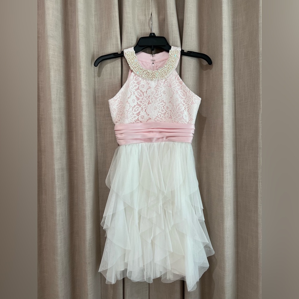 Rare Editions Pink Lace and White Tulle Kids Dress